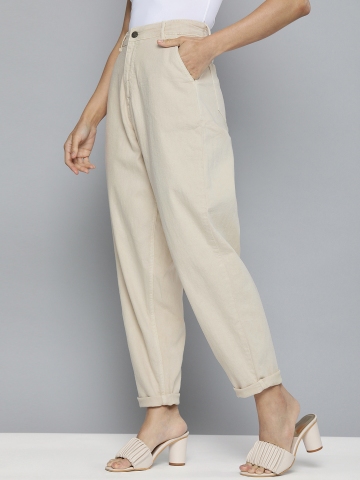 Buy Women PeachColoured Pure Cotton Straight Fit Solid Crop Regular  Trousers online  Looksgudin