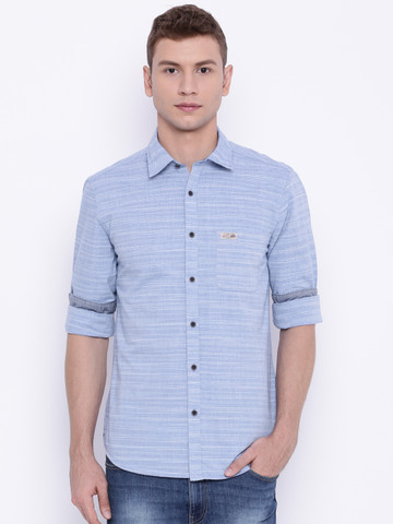 U.S. Polo Assn. Denim Co. Men Blue Regular Fit Striped Casual Shirt