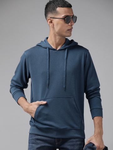 The Roadster Lifestyle Co. Men Navy Blue Hooded Sweatshirt