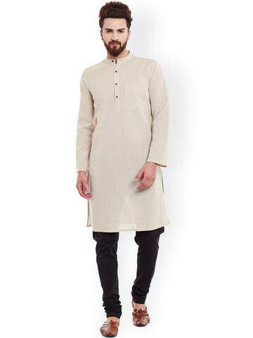 even Men Beige Solid Straight Kurta