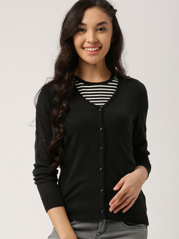 DressBerry Women Black Solid Cardigan DressBerry Women Black Solid Cardigan
