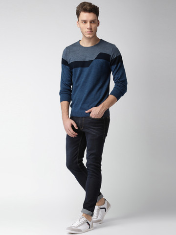 Mast & Harbour Men Blue Solid Pullover