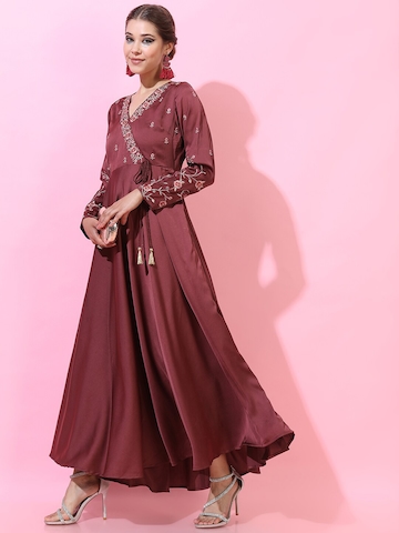 Vishudh Maroon Ethnic Maxi Dress