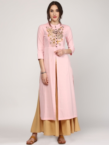 SASSAFRAS Women Pink Embroidered Kurta SASSAFRAS Women Pink Embroidered Kurta