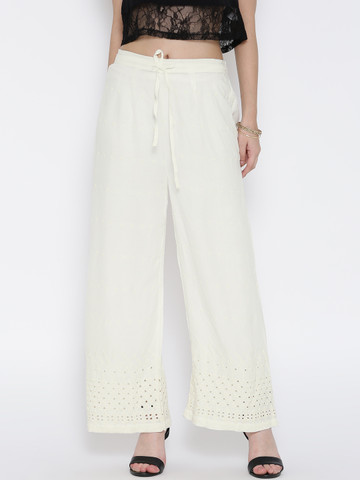 Shree Women Off-White Embroidered Flared Palazzos Shree Women Off-White Embroidered Flared Palazzos