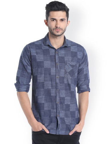 Campus Sutra Men Blue Standard Regular Fit Self Design Casual Shirt