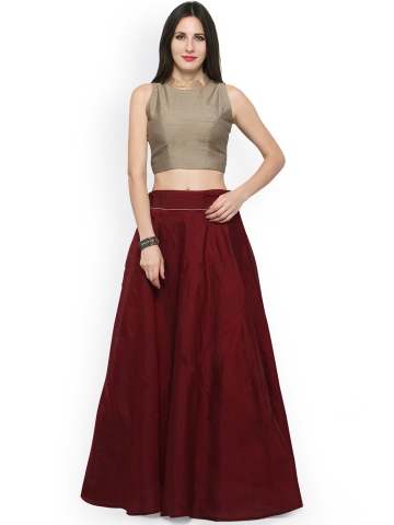 Inddus Maroon & Beige Chanderi Cotton Semi-Stitched Lehenga Choli Inddus Maroon & Beige Chanderi Cotton Semi-Stitched Lehenga Choli