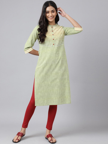 50% OFF on AURELIA Women Green Striped Thread Work Kurta 50% OFF on AURELIA Women Green Striped Thread Work Kurta