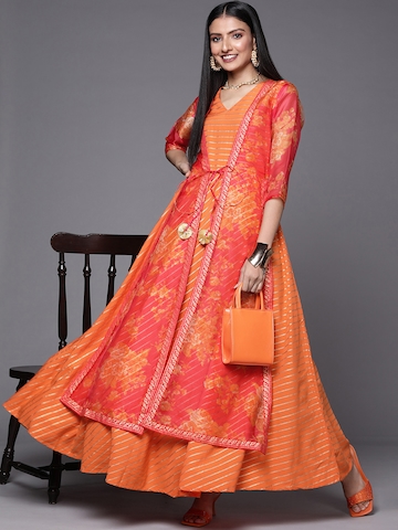Ahalyaa Orange Striped Ethnic Maxi Dress