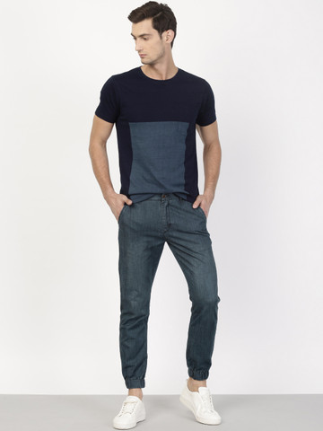 ether Men Blue Regular Fit Solid Cropped Joggers ether Men Blue Regular Fit Solid Cropped Joggers