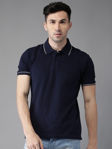 50% OFF on HERE&NOW Men Navy Solid Polo Collar T-shirt on Myntra ...