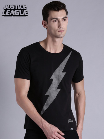 Justice League Men Black Printed Round Neck T-shirt