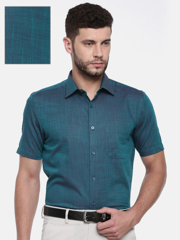Peter England Men Teal Green Slim Fit Solid Formal Shirt