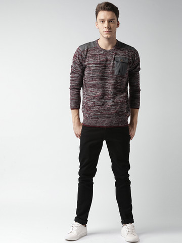 Mast & Harbour Men Burgundy & Off-White Pullover Sweater Mast & Harbour Men Burgundy & Off-White Pullover Sweater