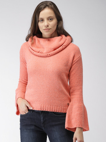 Mast & Harbour Women Peach-Coloured Solid Pullover