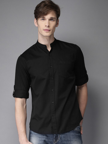 HERE&NOW Men Black Regular Fit Solid Casual Shirt
