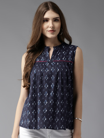 HERE&NOW Women Navy Printed A-Line Top HERE&NOW Women Navy Printed A-Line Top