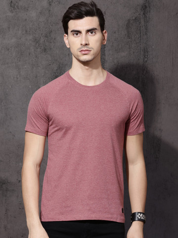 Roadster Men Pink Solid Round Neck T-shirt
