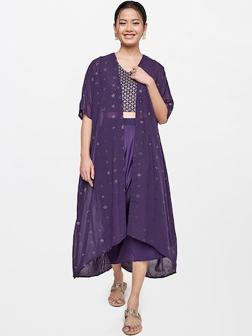 Global Desi Women Ethnic Motifs Printed Top with Skirt & Jacket