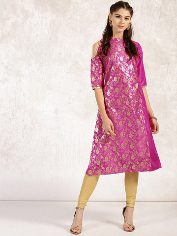 Anouk Women Magenta & Gold-Toned Printed A-Line Kurta