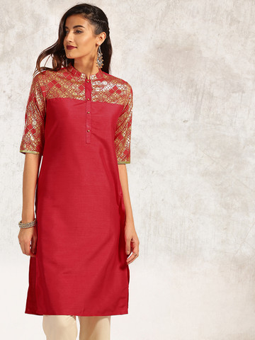 Anouk Women Red Printed Straight Kurta