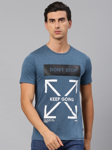 Buy HRX by Hrithik Roshan Men Blue Printed Round Neck T-shirt on Myntra ...