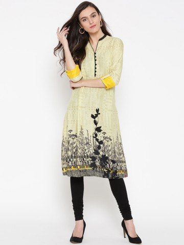 Biba Women Cream-Coloured & Beige Printed A-Line Kurta