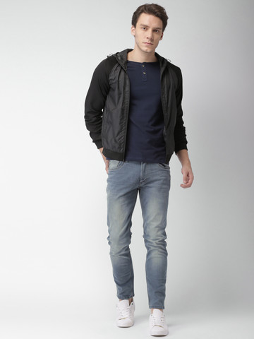 Mast & Harbour Men Black Solid Hooded Sporty Jacket