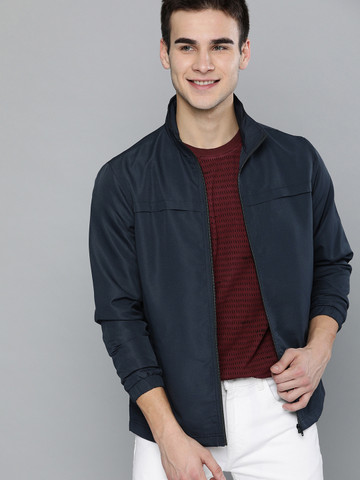 Mast & Harbour Men Navy Blue Solid Sporty Jacket