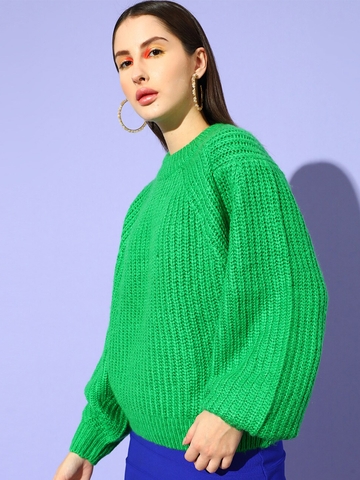 STREET 9 Women Green Cable Knit Pullover