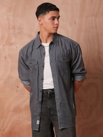 The Roadster Lifestyle Co Relaxed Fit Denim Shirts