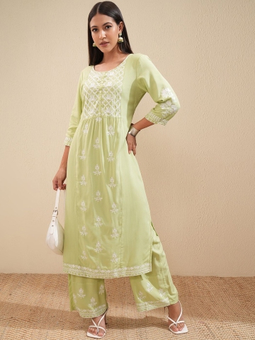 Vishudh Floral Embroidered A Line Kurta with Palazzos