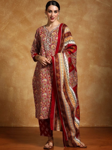 Varanga Women Floral Printed Regular Kurta with Trousers & With Dupatta