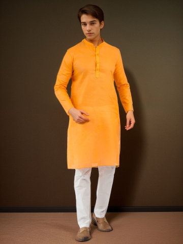 DEVOILER Men Solid Festive Cotton Straight Kurtas
