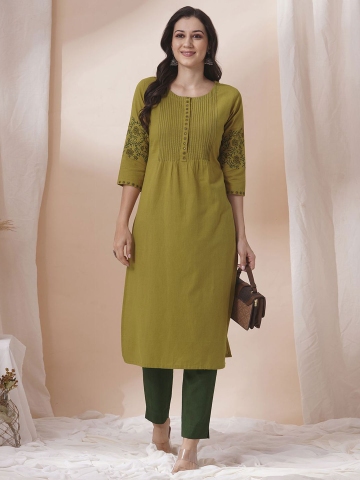 KAMI KUBI Women Solid Daily Cotton Straight Kurtas