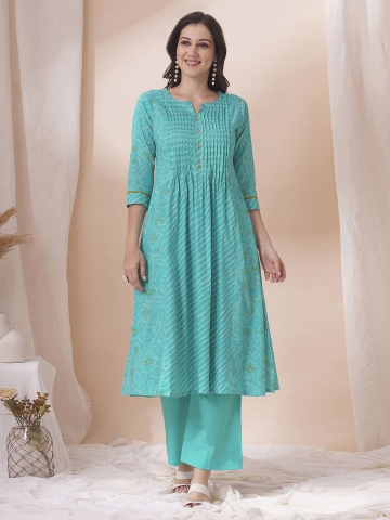 KAMI KUBI Women Abstract Embroidered Daily Cotton A-Line Kurtas