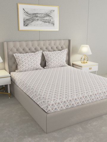 Raymond Home White Printed 110TC Microfiber Double Queen Bedsheet Set 2.20 m x 2.50 m