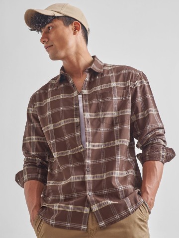 HIGHLANDER Checked Spread Collar Casual Shirt