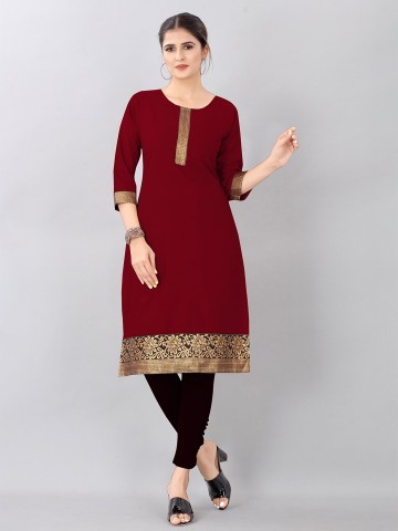 KETAKI FASHION Floral Printed Straight Zari Work Cotton Kurta