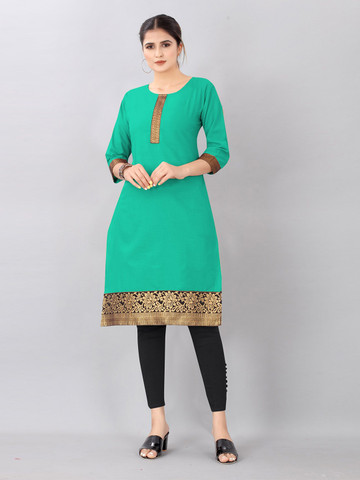 KETAKI FASHION Floral Printed Straight Zari Work Cotton Kurta