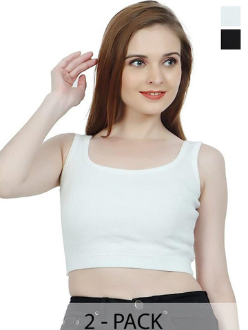 MIXFIT Women Pack of 2 Ribbed Fitted Crop Top