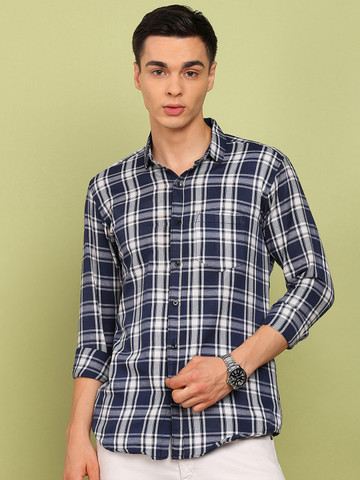 encore by INVICTUS Men Tartan Checked Spread Collar Cotton Casual Shirt
