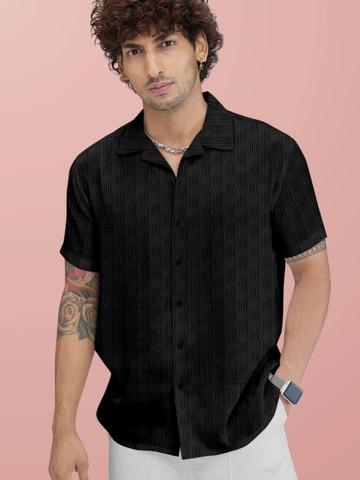 SZN Men Black Textured Casual Shirt