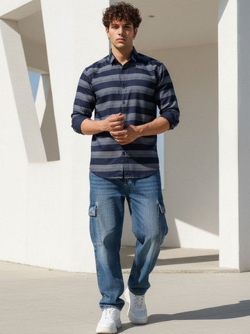 XENOR Men Slim Fit Striped Casual Shirt