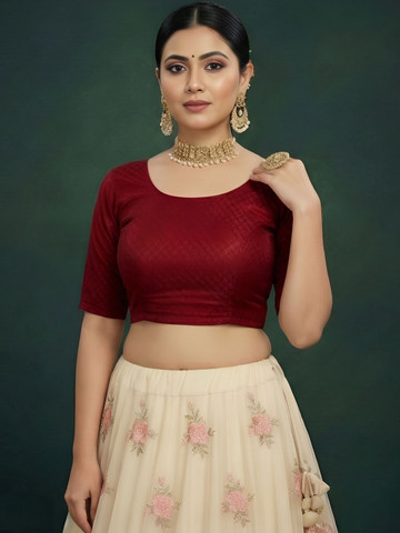 DESI RIWAAZ Woven Design Cotton Round Neck Saree Blouse