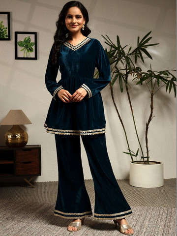 LERIYA FASHION Embroidered V-Neck Tunic & Trousers Co-Ords