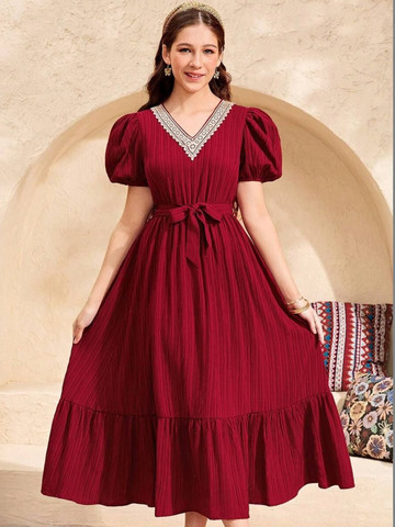 MENSBIT Puff Sleeve Fit & Flare Dress