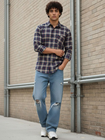 XENOR Men Regular Fit Tartan Checks Casual Shirt