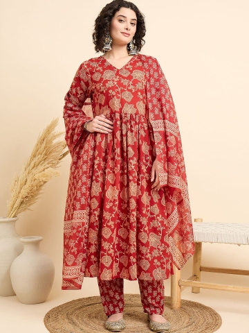 KALINI Women Floral Printed Regular Kurta with Trousers & With Dupatta