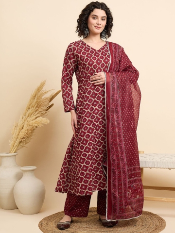 KALINI Women Ethnic Motifs Printed Regular Kurta with Trousers & With Dupatta